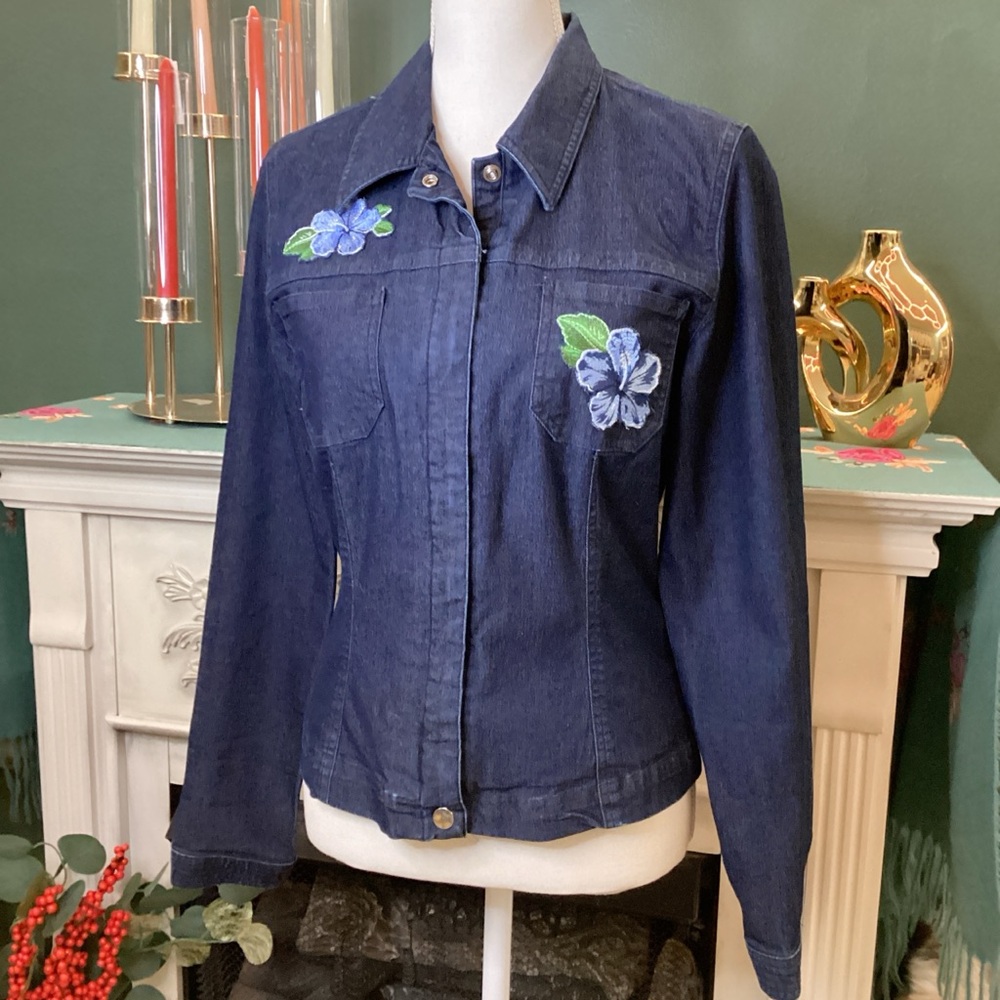 GNW Dark Blue Jean‎ Jacket with Floral Embroidery